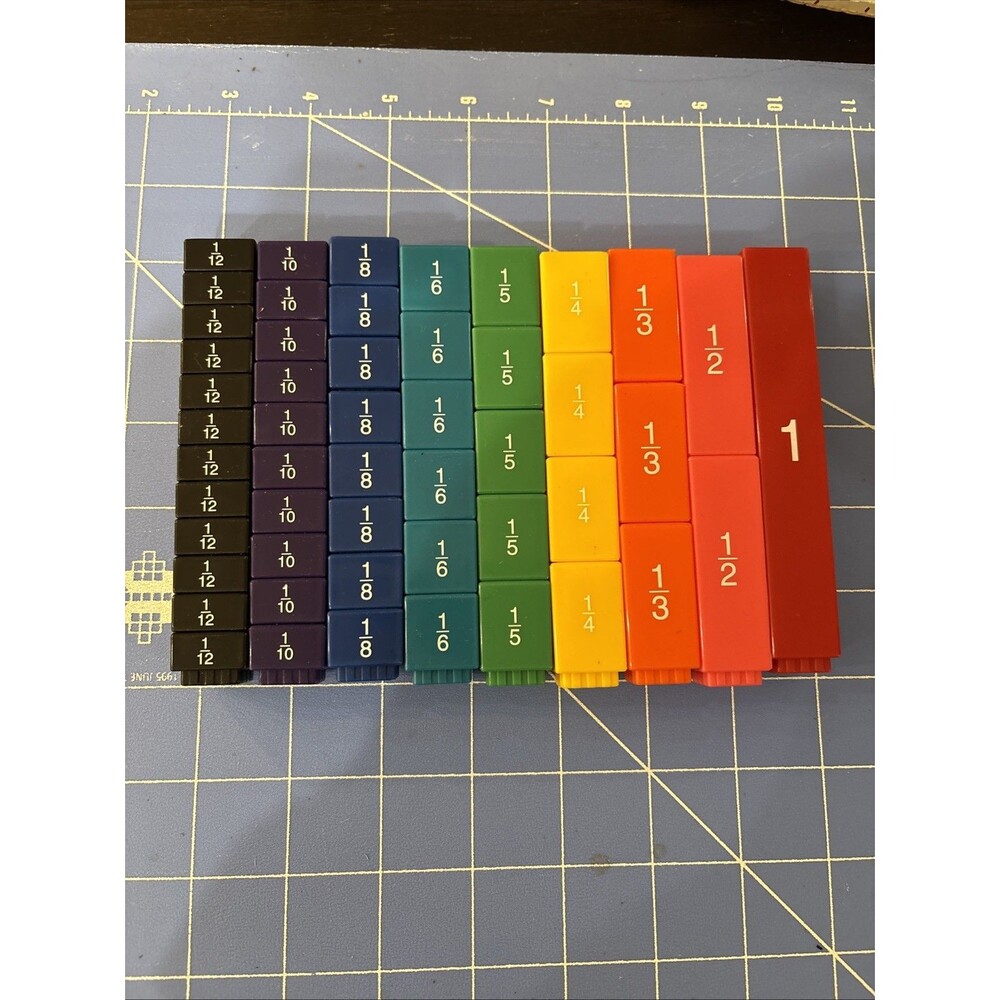 Fraction Bars Math Manipulatives 1 Whole to 1/12 Colored Educational Set Towers